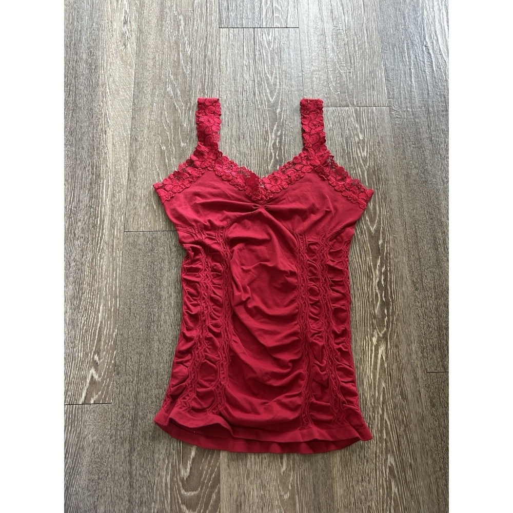 Red Lace Fitted Ruched Corset Cami Top Y2K Romantic Coquette Feminine Dainty